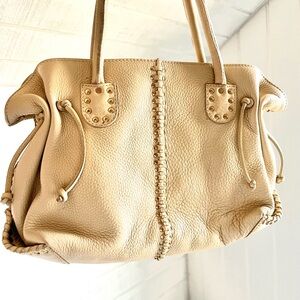 Pebbled Cream Beige Leather Shoulder Bag
